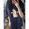 2026 Novo Estilo de Verão Camiseta de Algodão Puro de Manga Curta para Homens e Mulheres, Estampa Divertida de Coelho, Tamanho Grande Solta Gola Redonda Top
