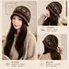 Gorro de tricô Fair Isle, moda outono e inverno feminina, quente, com cordão, barra dobrada, estilo retrô, adequado para cabeças maiores