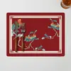 Nuevos manteles individuales de estilo chino con patrón floral rojo y de pájaros, tapetes de mesa resistentes al calor y anti-quemaduras, PVC impermeable y resistente al aceite, fáciles de limpiar, adecuados para hoteles y bodas