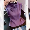 Nova Camisa Sem Manga Estilo Chinês Melhorada com Gola Alta Retrô de Verão para Mulheres, Elegante Top Emagrecedor Estilo Nacional A12296