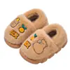 Pantuflas de Algodón para Niños Kapibara de Invierno con Cubre-Talón, Cálidas y Forradas de Felpa, Pantuflas de Casa de Suela Gruesa para Niños y Niñas