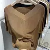 2026 Verano Seda de Hielo Holgado Cuello en V Manga Corta Tejido de Seda de Hielo Top para Mujer Verano Estilo Coreano Holgado Adelgazante Camiseta Base Top