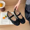 Sapatos femininos baixos estilo balé 2026, sapatos de sola fina, sapatos Mary Jane franceses com laço de bolinhas da moda, novo modelo feminino
