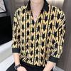 Camisa de verano con mangas de siete puntos para hombre, moderna, informal, ajustada, a cuadros, con rayas verticales, de seda helada