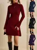 Vestido Suéter de Punto para Mujer, Cuello Alto, Mangas de Campana, Estilo Europeo y Americano Transfronterizo, Elegante, Color Sólido, Manga Larga, Temperamento