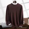 Suéter de Caxemira da Montanha 2024 Outono e Inverno Novo Camisa de Base Plana Masculina de Meia-Idade Negócios Casual Cor Sólida Pulôver Suéter Quente
