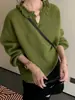 Suéter Pulóver de Cuello en V con Volantes Estilo Coreano para Mujer, Nuevo Estilo Otoño e Invierno 2025, Suéter de Punto Sencillo de Color Sólido de Corte Holgado