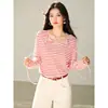 Camisa retro de rayas estilo francés con cuello de corbata y manga larga para mujer, diseñada para ir al trabajo, corte holgado, blusa de bloques de color