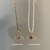 Colar de Pérolas Retrô de Luxo Leve Estilo Antigo Colar Longo Planeta do Amor Diamante Roxo Colar de Pérolas de Água Doce de Alta Qualidade Francês para Mulheres