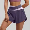 Shorts de Yoga de Estilo Europeo y Americano con Bloques de Color de Imitación de Dos Piezas Transfronterizos, Shorts Deportivos Antiexposición con Sensación Nude, Pantalones de Fitness para Correr para Mujer