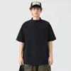 2025 Nueva Camisa de Verano Negra de Cuello Mao de Manga Corta para Hombre Suelta Talla Grande Delgada Juvenil Camisa Jersey Camiseta Moderna