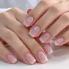 Modelo de Comercio Exterior Más Vendido: Set de 24 Piezas de Elegantes Uñas Postizas Rosas Estilo Francés Nude Perlado Translúcido Cuadradas Cortas al por Mayor