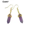 WT-E684 Nova Série de Cores Brincos Pingente de Pedra Geométrica Hexagonal Acessórios de Uso Retrô para Meninas