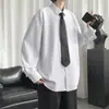Camisa Blanca de Manga Larga Uniforme Oscuro Estilo Japonés para Hombre Primavera Estilo Coreano Moderna Holgada Talla Grande Color Sólido Camisa Estilo Harajuku