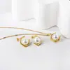 Conjunto de Colar e Brincos Retro de Pérola Transfronteiriço para Mulheres, Brincos Elegantes com Pingente de Aço Inoxidável, Conjunto de Joias de Pérola