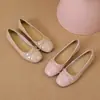 Moda Casual Nova Primavera/Verão 2026 Rosa Nude Bico Redondo Estilo Doce Sapatos com Laço para Comércio Exterior
