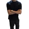 Camiseta Masculina de Verão Slim Fit Americana Algodão Puro Toque Fresco Manga Curta Ombro Normal Bordado Polaris Preto