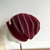 Gorro Holgado de Lana 100% Merino con Rayas de Bloques de Color para Mujer, Gorro de Punto Cálido para Otoño e Invierno, Gorro de Lana Versátil y Moderno