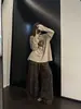 Pijama casual a rayas estilo coreano para mujer, nueva colección de otoño, conjunto de loungewear holgado de manga larga y pantalón largo con estampado de leopardo, se puede usar fuera