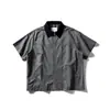 Camisa de Verão Nova Japonesa Retrô Lavada com Gola e Bolso com Zíper Unissex Solta de Manga Curta Jaqueta Top Completa