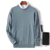 Suéter de Lana de Cuello Redondo Casual para Hombre Bai Cai Rong Tejido Cálido Ajustado Prenda Base de Punto Otoño Invierno Versátil Negocios