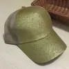 Boné de Baseball Lantejoula de Comércio Exterior, Boné Fashionável e Versátil com Abertura Traseira para Rabo de Cavalo, Boné de Rede com Glitter, Bordado com Logo Camuflado