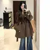 Abrigo de Lana Retro Marrón con Cuello Alto de Gama Alta para Mujer 2025 Invierno Nuevo Chaqueta de Lana con Forro de Plumas