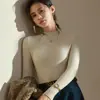 Camiseta básica elegante de cuello alto medio estilo francés para mujer, camiseta de manga larga ajustada para otoño e invierno, top de punto para capa interior para mujer