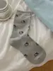 Calcetines sin costuras para mujer con diseño de gatito, borde de burbuja, ribete de encaje, hasta la pantorrilla, color liso, estilo coreano, estilo universitario, calcetines holgados