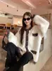 Abrigo tipo suéter de piel de visón para otoño e invierno para mujer, nuevo estilo 2026, estilo de fragancia sutil, cárdigan de punto con bloques de color, prenda exterior holgada