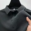 Polo de manga corta de alta gama para hombre, ligero y lujoso, de negocios, fabricado en Europa, elegante, de color liso, con jacquard, informal, de seda helada.