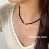 Souchuang Collar de Plata de Ley S925 con Perlas Ligeras y Ágata Negra para Mujer, Cadena Elegante de Clavícula de Gama Alta, Collar de Perlas