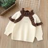 Suéter Infantil, Blusa Básica Tricotada Gola Redonda, Novo Estilo 2022, Acabamento em Renda, Forrado com Lã, Roupa Infantil Engrossada, Top Quente Forrado com Lã