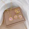 [Acero de Titanio] Collar Hueco Cuadrado de Zircón Aretes Anillo traje Lujo Ligero Personalidad Elegante Combinación de Collar y Aretes