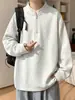 Moletom branco floral versátil de caimento solto e tendência para homens, jaqueta cinza pesada com zíper estilo americano para meia-estação para adolescentes