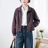 Jaqueta Curta Roxo com Gola Alta, Zíper, Cordão, Manga Lanterna Feminina 2026 Outono Novo Estilo Coreano Solta Emagrecedora Top