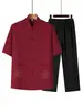 Conjunto de dos piezas de verano fino de manga corta estilo Tang para papás, atuendo estilo chino para hombres de mediana edad y ancianos, traje de ejercicio matutino de abuelo