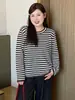 Suéter Feminino Plus Size Gola Redonda Emagrecedor Listrado Color Block Estilo Outono 2026 Tricô Solto Casual para Mulheres 23675