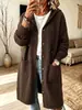 Chaqueta de punto con capucha de color liso, superventas transfronteriza para otoño e invierno para mujer, con cordón, diseño de un solo pecho, bolsillos, corte holgado, mangas largas y textura suave y agradable para la piel