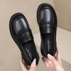 Novidade Primavera e Outono 2026 Mocassins Bico Redondo Slip-On Salto Grosso Estilo Britânico Sapatos de Couro Versátil para Mães de Meia-Idade e Idosas