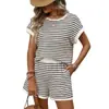 Nuevo Conjunto Casual de Dos Piezas de Moda Europea y Americana TK para Mujer Verano 2026 con Cuello Redondo, Mangas Cortas de Retazos y Pantalones Cortos