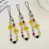 Corrente Colorida de Contas com Rosto Sorridente para Celular, Corrente de Pulso DIY, Chaveiro para Câmera CCD, Pingente de Bolsa, Anti-Perda