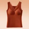 Camiseta térmica feminina com gola V em malha, sexy, leve e luxuosa, com bojos embutidos, eliminando a necessidade de sutiã, modeladora e afuniladora, e proporcionando calor