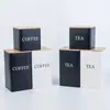 Contenedor de té cuadrado de hojalata con tapa de bambú, caja de embalaje, almacenamiento, simple, envío directo, en stock