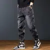 Jeans Workwear Patchwork Pesado 2026 para Homens, Modelagem Solta, Estilo Vintage Americano High Street, Calças Masculinas Versáteis e na Moda com Barra Dobrada