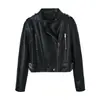 Chaqueta de Cuero de Motocicleta de PU para Mujer, Cuello Redondo, Cremallera Diagonal, Chaqueta de Cuero, Estilo Europeo y Americano, Abrigo de Amazon, Venta al por Mayor de una sola pieza, Chaqueta Estilo Motocicleta