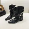 Botas adelgazantes hasta la pantorrilla Nuevas para Mujer 2026 Estilo Europeo y Americano Botas de Moda Tacón Grueso Botines de Otoño que Aumentan la Altura Remaches Punta Puntiaguda Versátiles
