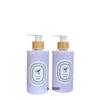 Botella cilíndrica de plástico morado oscuro de 250 ml, botella para aceite de esencia de fragancia, loción para manos, tónico, bomba de bambú para hotel