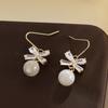 Aretes de Gancho Cero Lazo Zircón Moda Mujer Combinable Elegante Brillante Piedra Ojo de Gato Regalo para Niña Venta Directa