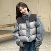 2026 Nova Jaqueta de Algodão Estilo Coreano Chique Patchwork Gola Alta para Mulheres, Casaco Curto de Inverno da Moda de Alta Qualidade Tendência